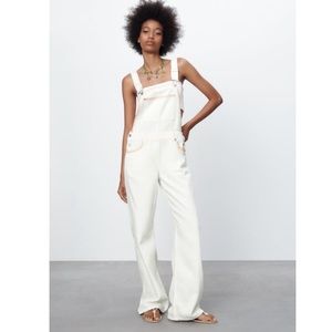 Zara topstitched overalls with orange detail
